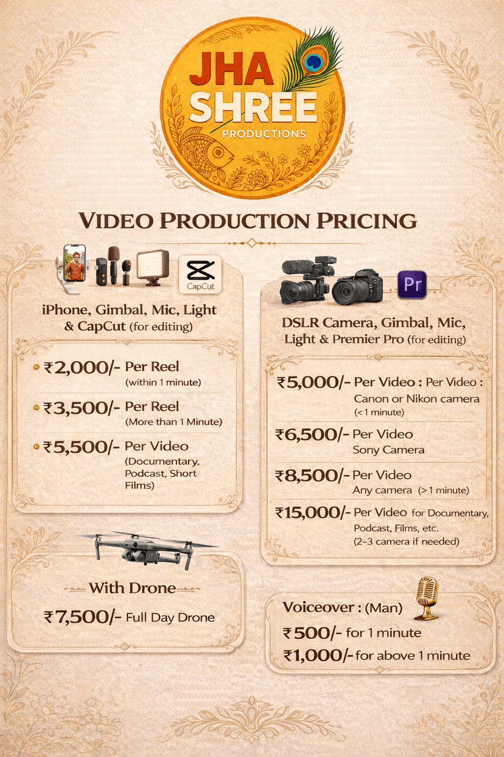 Jhashree Productions video production pricing poster